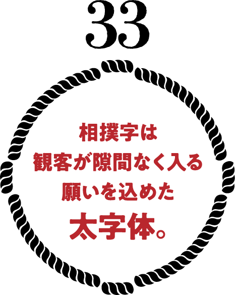 相撲字は観客が隙間なく入る願いを込めた太字体。